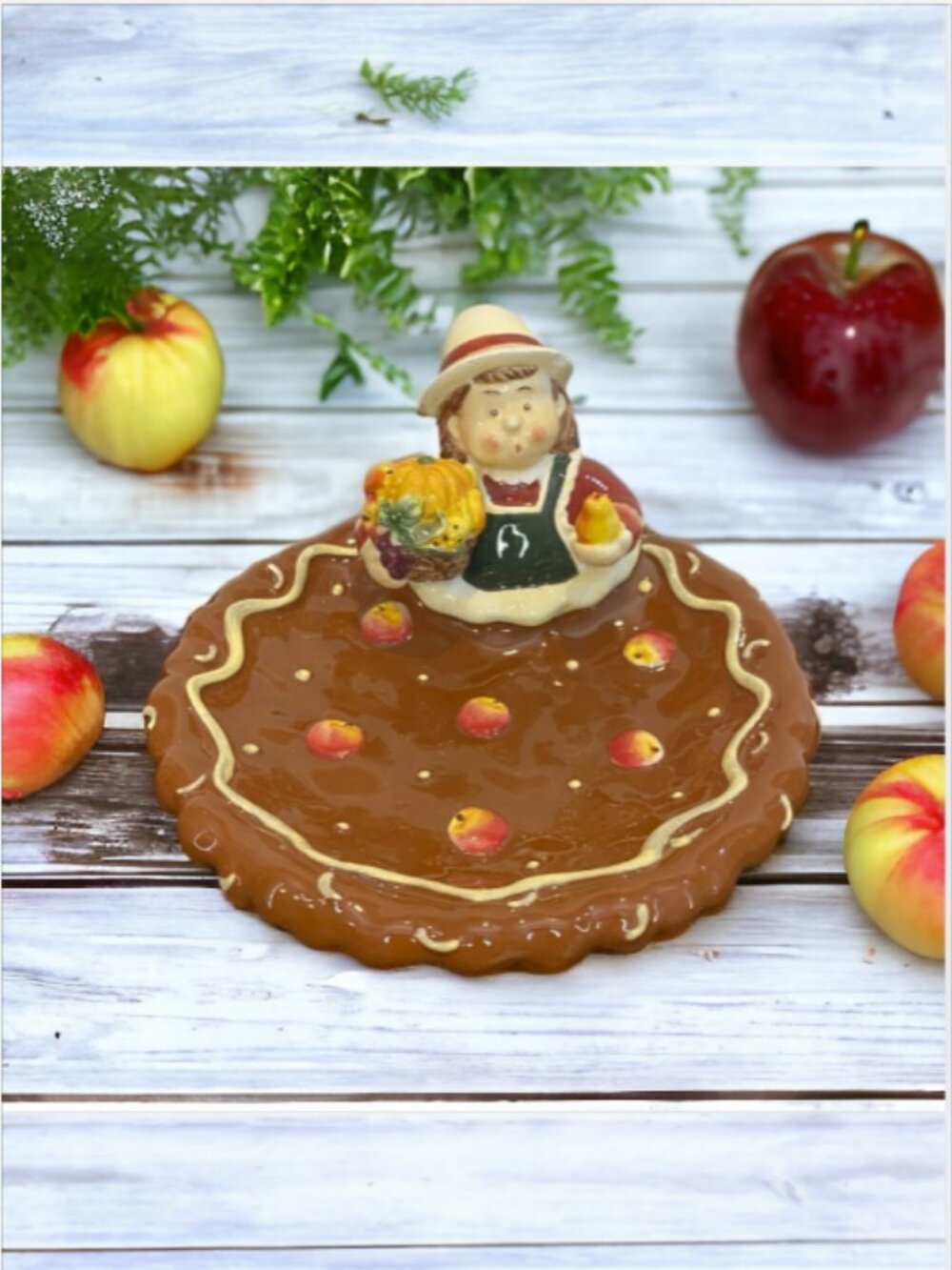 VINTAGE CANDY DISH -- Apple Pie Themed, Autumn, Treats, Candle Holder, Decor
